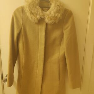 Banana Republic Tan Trench Coat with Faux Fur Collar